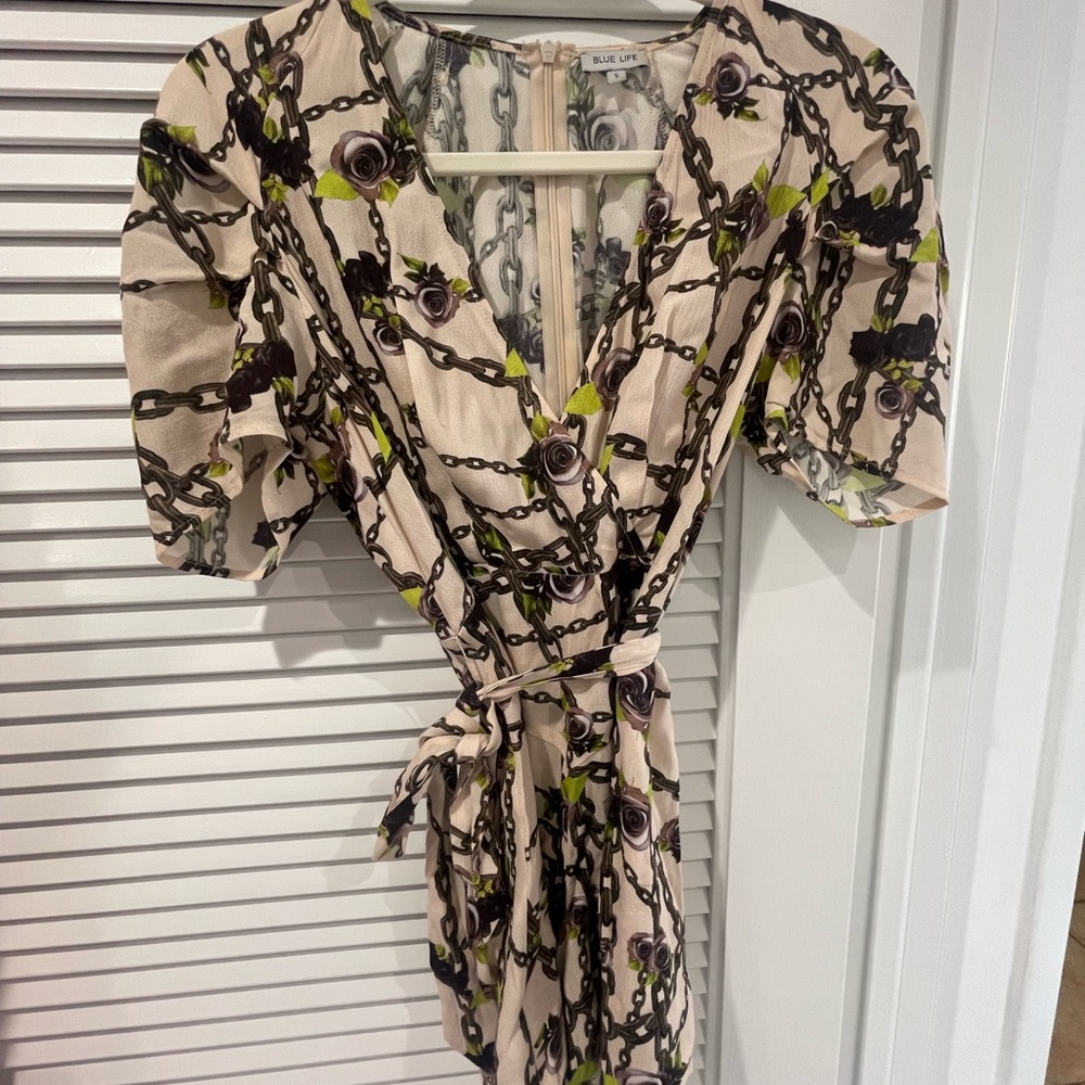 Chain and Rose Print Wrap Dress